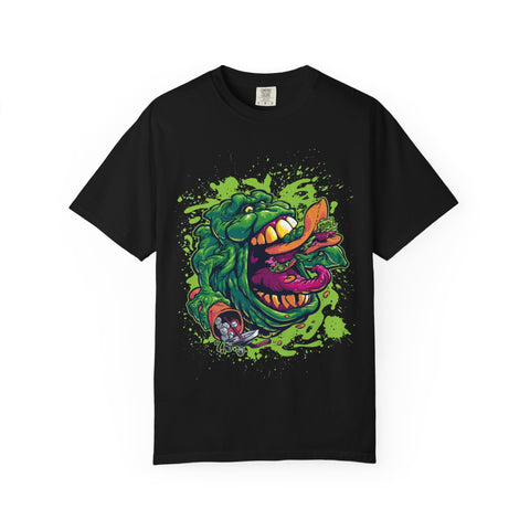 Green Slimy Ghost Tee – 80s Movie Fan Shirt with Humor