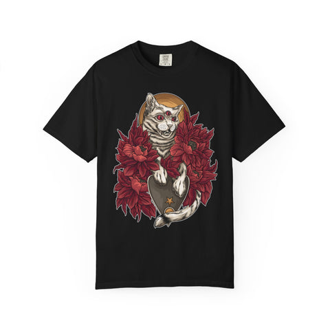 Occult Cat Tee - Weirdcore Ouija Shirt - Floral Graphic