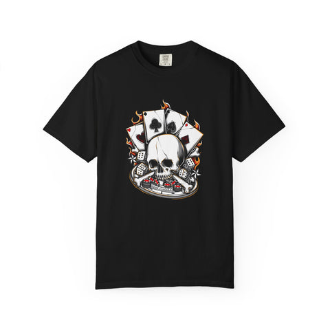Skull Playing Cards Dice Gambling Casino Design T-Shirt