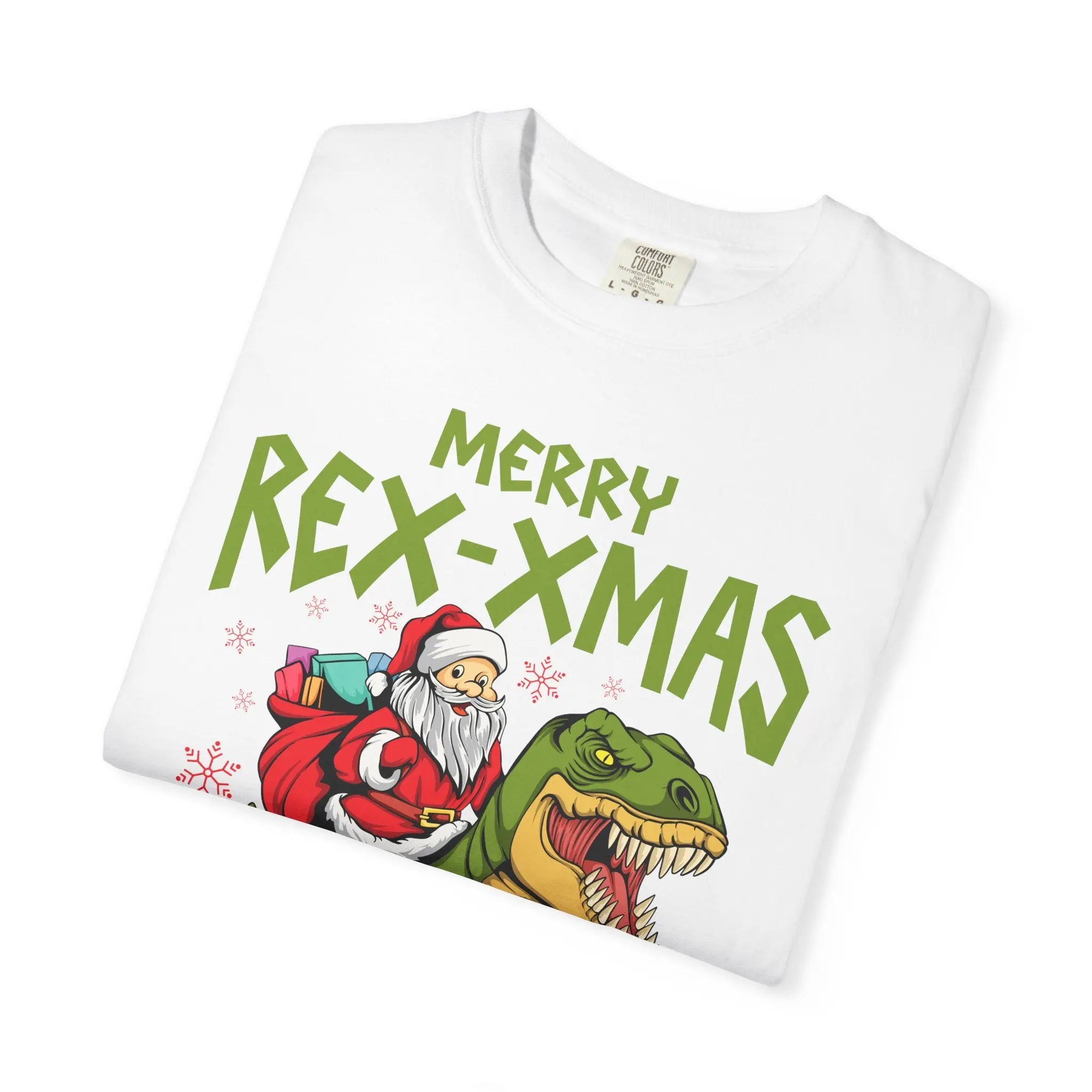 Merry Rex Xmas Tee - Funny Santa Dinosaur Gift - Sinful Threads