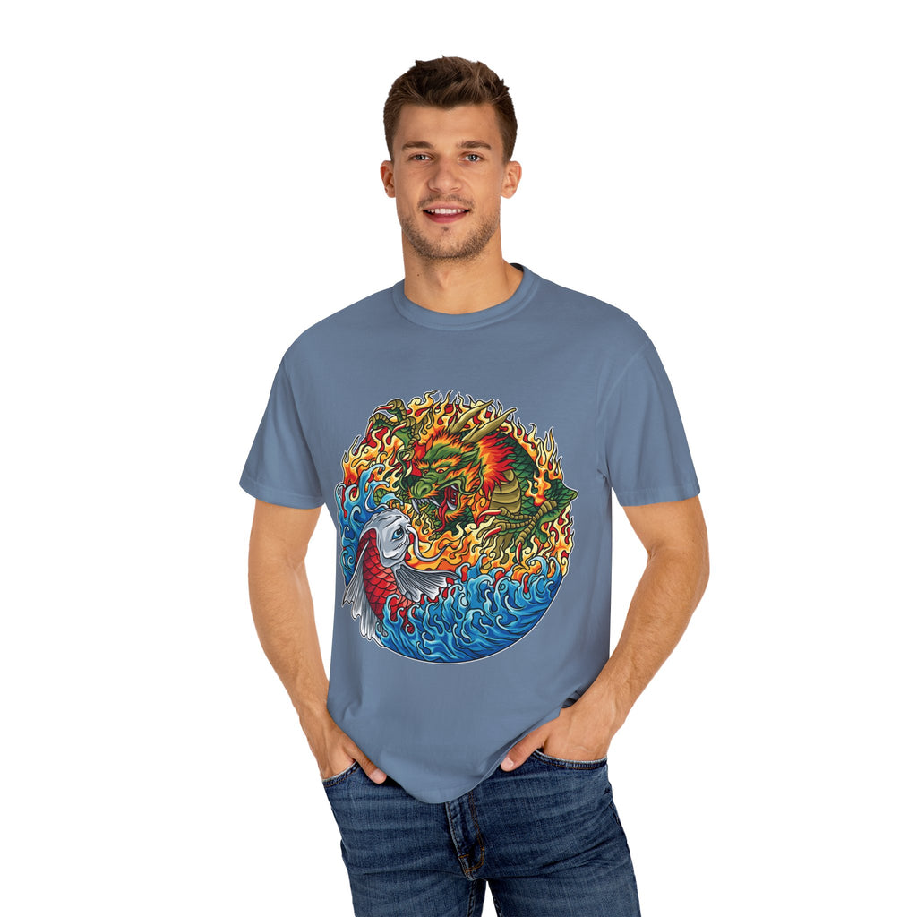 Japanese Dragon Tee - Fire Water Mythical - Koi Art Gift - Sinful Threads