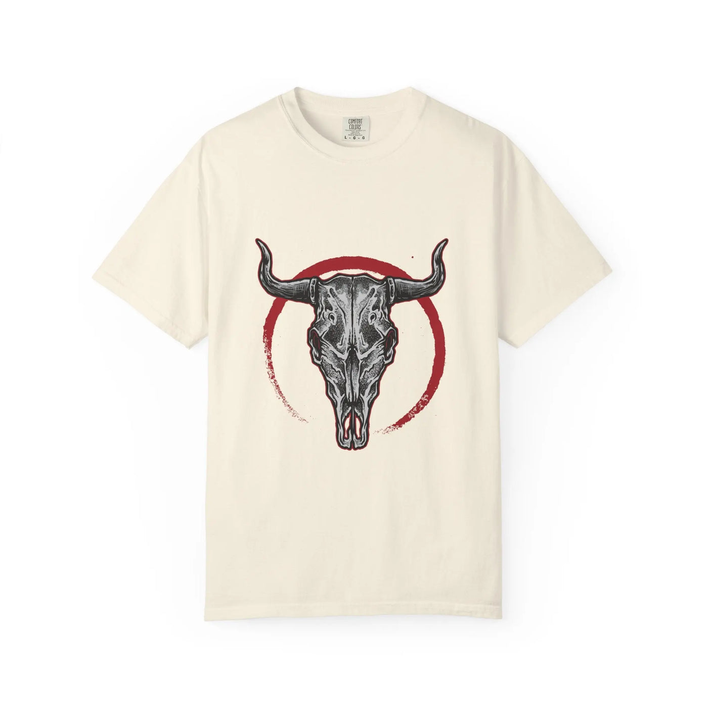 Intricate Bull Skull Design with Red Circle T-Shirt - Sinful Threads