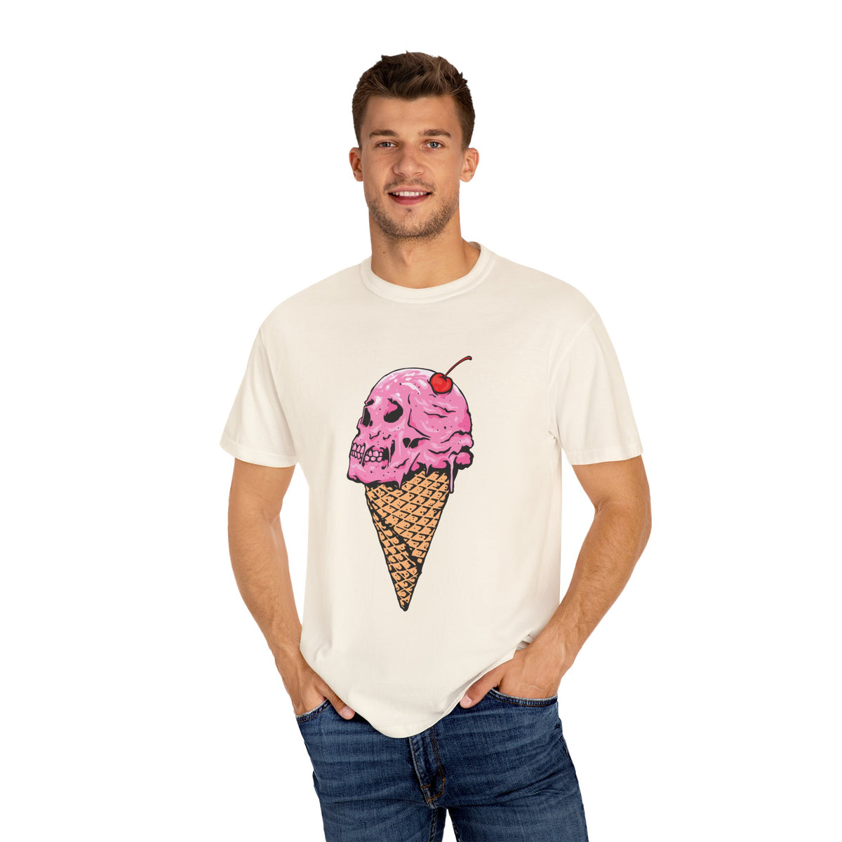 Skull Ice Cream Art With Cherry On Top Design T-Shirt