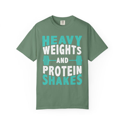 Heavy Weights Protein Shakes Gym Workout T-Shirt for Lifters