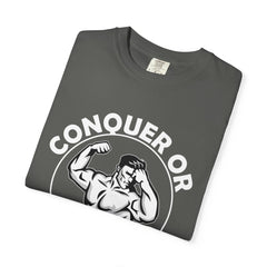 Conquer Fitness Motivation Graphic T-Shirt - Victory Design