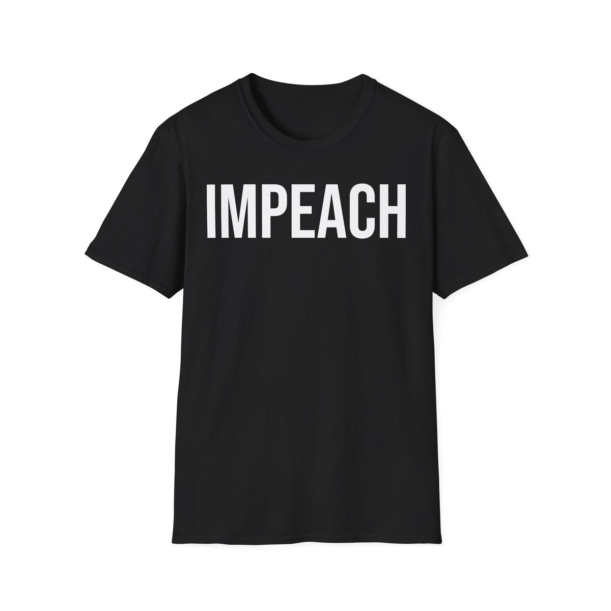 Front view of Impeach Message white print on black cotton tee