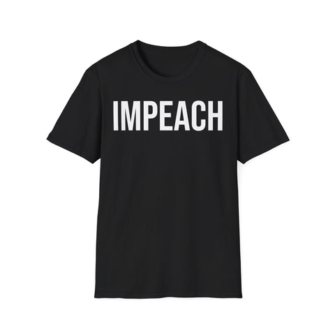 Front view of Impeach Message white print on black cotton tee