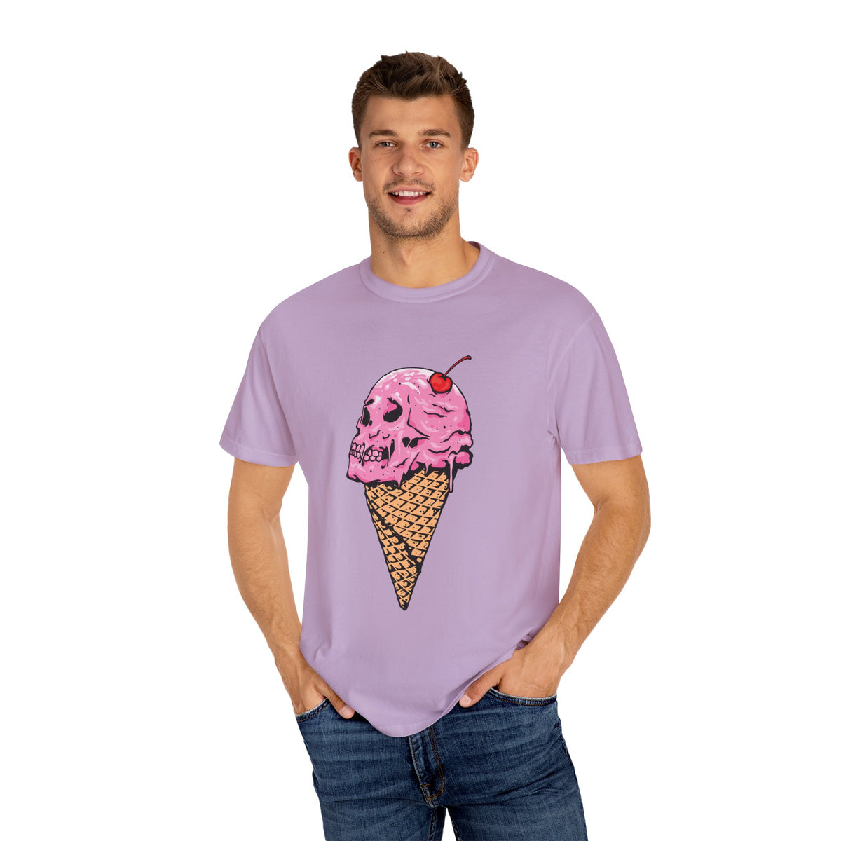 Skull Ice Cream Art With Cherry On Top Design T-Shirt