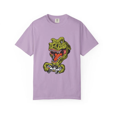 Dino Gamer Rex with Controller Video Game Fan T-Shirt - Sinful Threads
