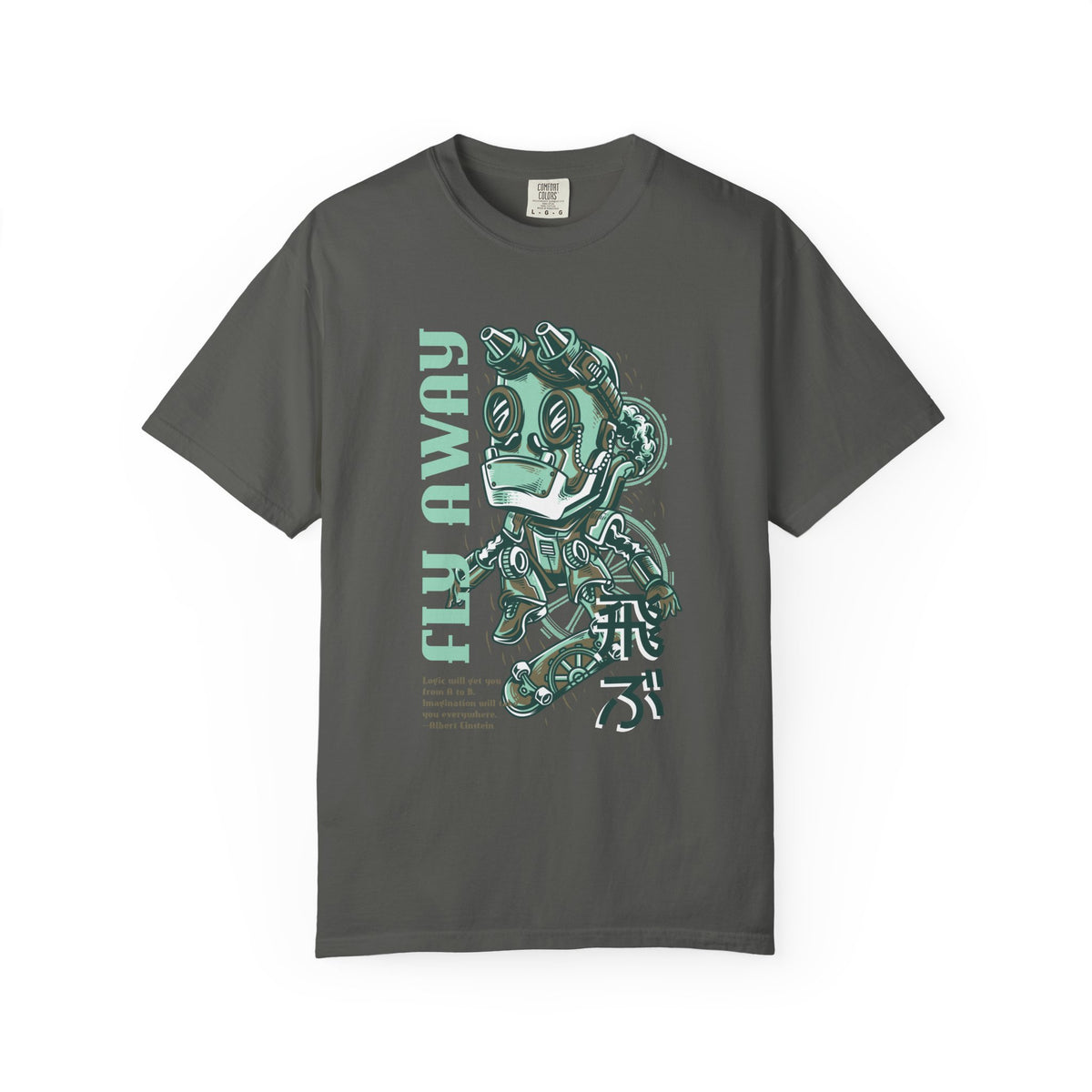 Fly Away Steampunk Robot With Japanese Text Design T-Shirt