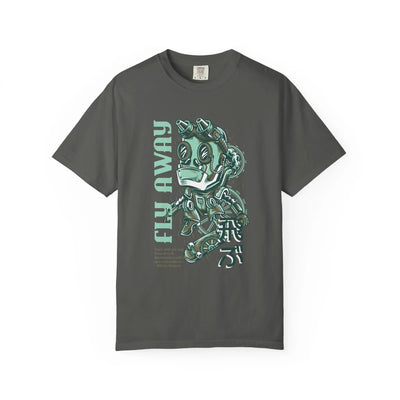 Fly Away Steampunk Robot With Japanese Text Design T-Shirt - Sinful Threads