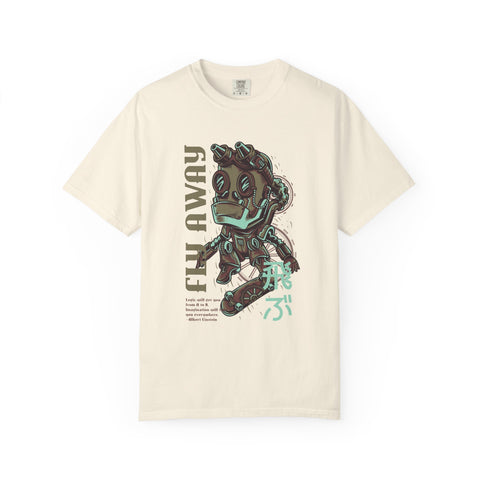 Fly Away Einstein Robot On Skateboard Illustration T-Shirt