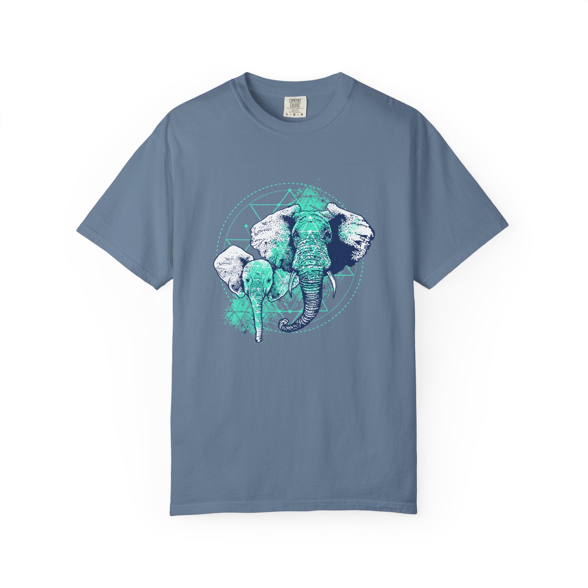 Graphic Mother And Baby Elephant Teal Blue Print T-Shirt - Sinful Threads