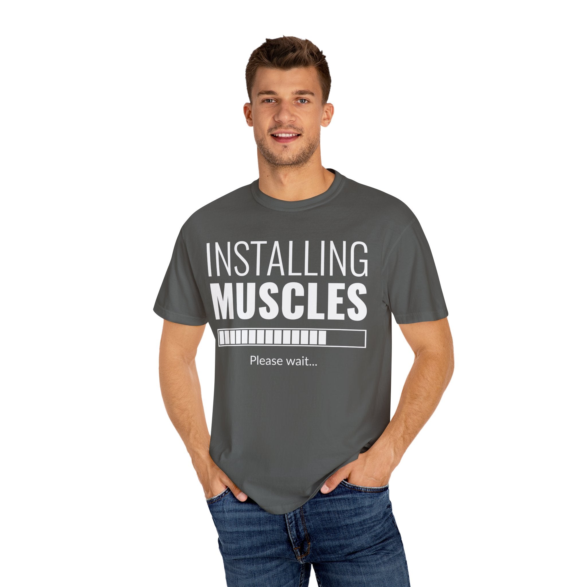 Installing Muscles Loading Bar T-Shirt - Funny Gym - Sinful Threads