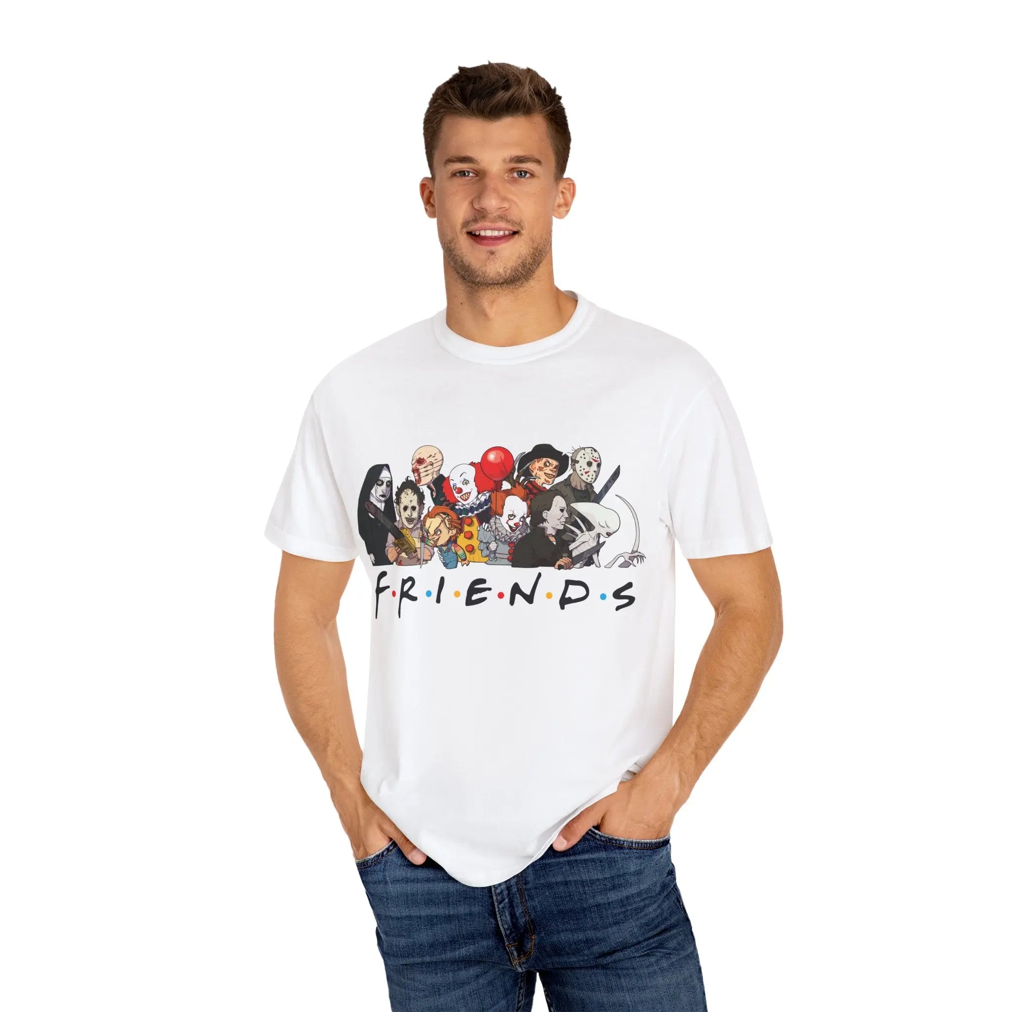 Horror Friends Parody Tee - 80s Villain Mashup Gift Shirt - Sinful Threads