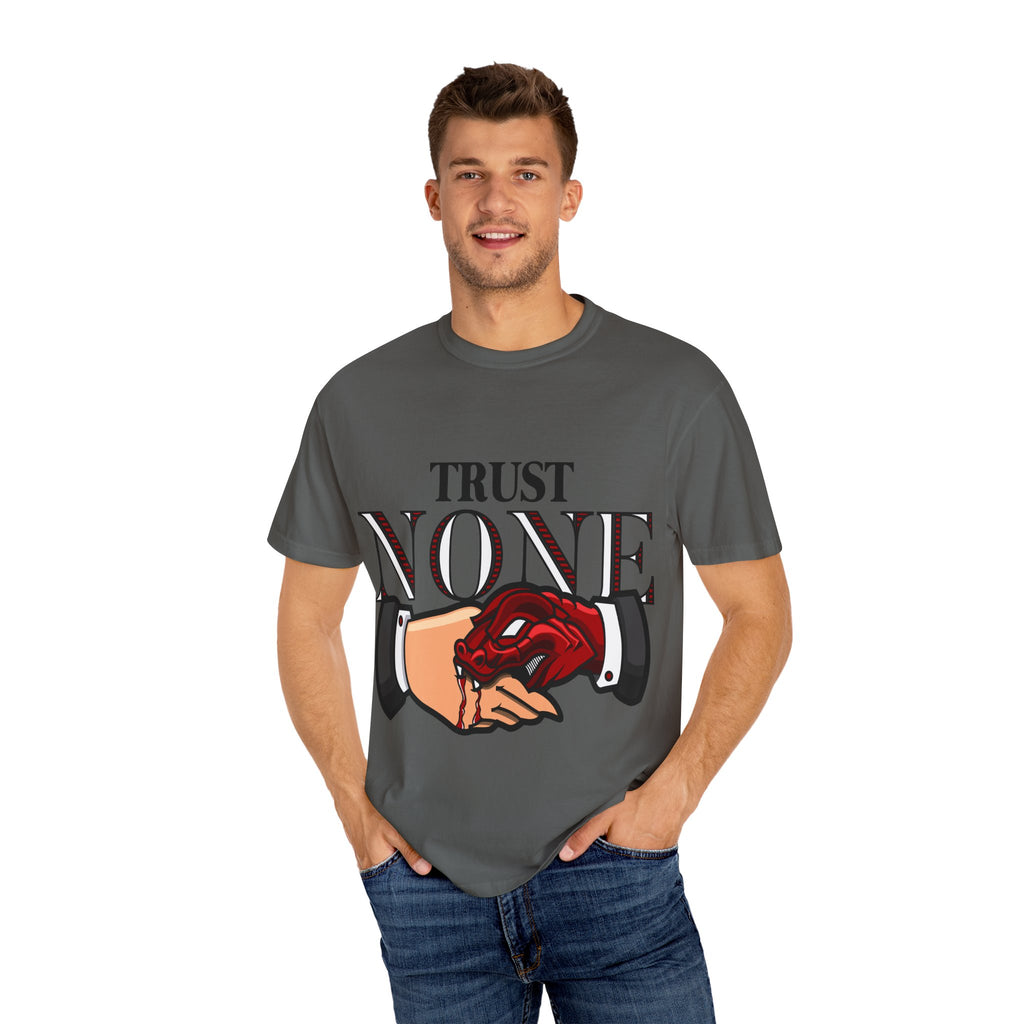 Trust None Tee – Snake Handshake Dark Streetwear - Sinful Threads