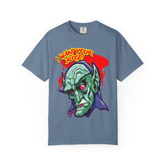 Dracula Cartoon Graphic Tee - I Want Blood Vampire Shirt