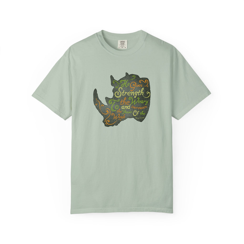 He Gives Strength to the Weary Rhino T-Shirt - Sinful Threads