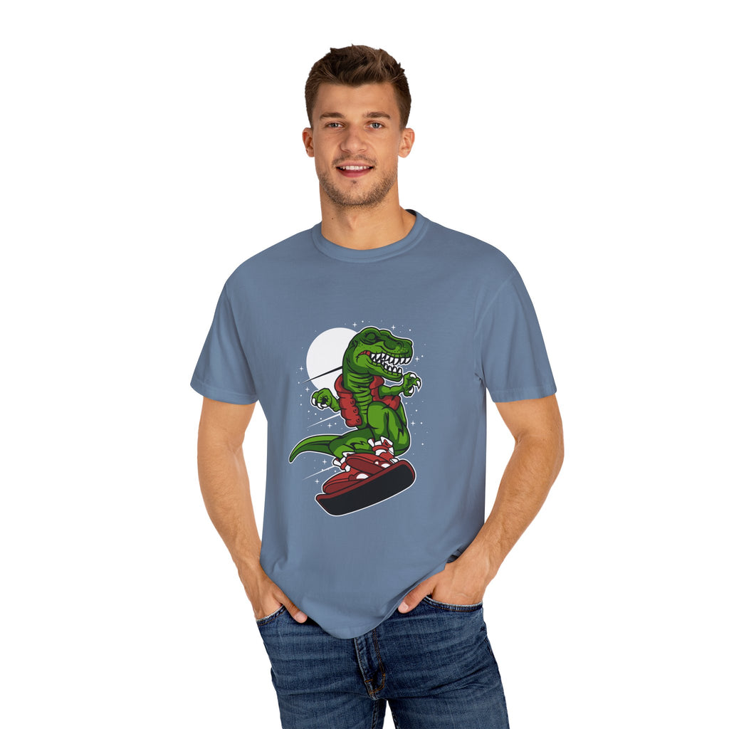 T-Rex Dinosaur on Snowboard Winter Sports Graphic T-Shirt - Sinful Threads
