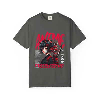 Gray t-shirt with anime-themed graphic design on a white background