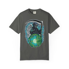 Grim Reaper Tee – Blue Flames Skull Gothic Death Shirt