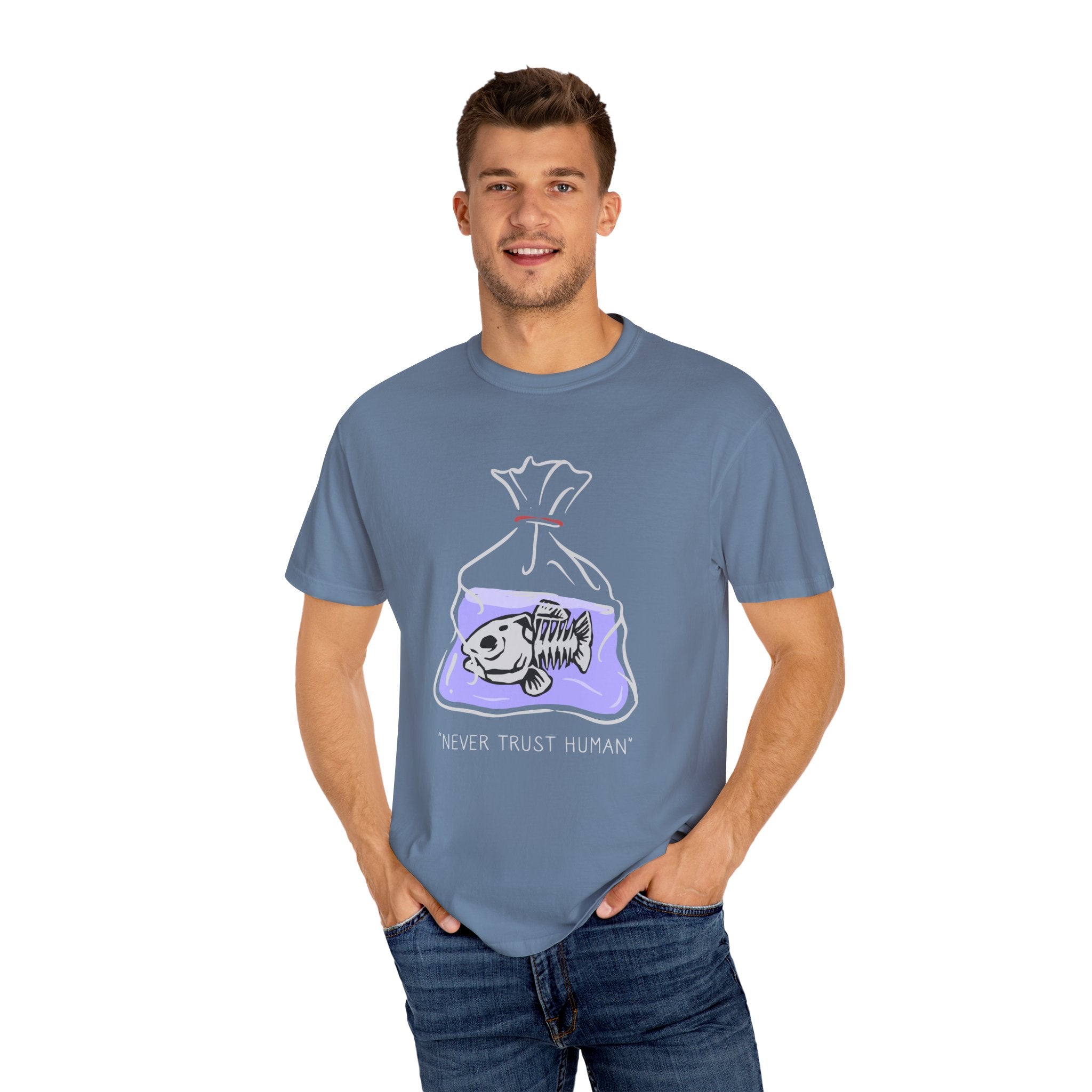 Never Trust Human Fish Bones Drawing Design T-Shirt - Sinful Threads