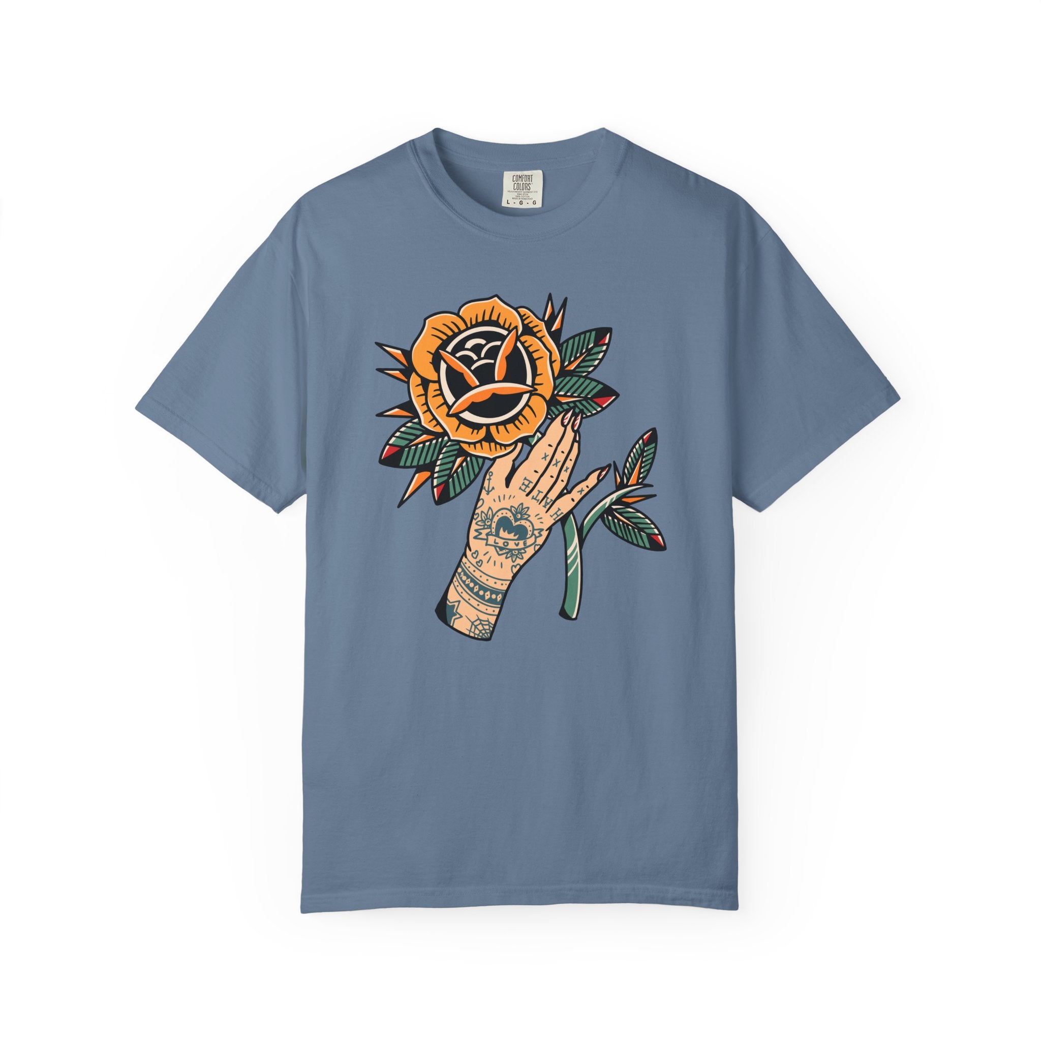Tattoo Rose Shirt - Hand Holding Flower Tee, Artistic Gift - Sinful Threads