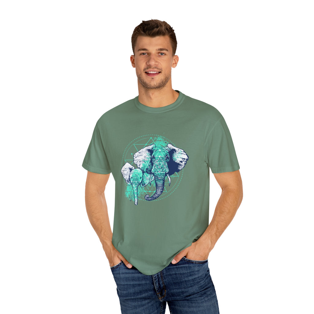Graphic Mother And Baby Elephant Teal Blue Print T-Shirt - Sinful Threads