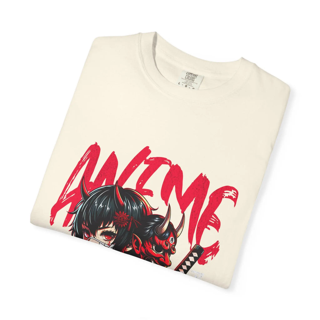 Oni Mask Anime Tee - Katana Demon Girl - Japanese Gift - Sinful Threads