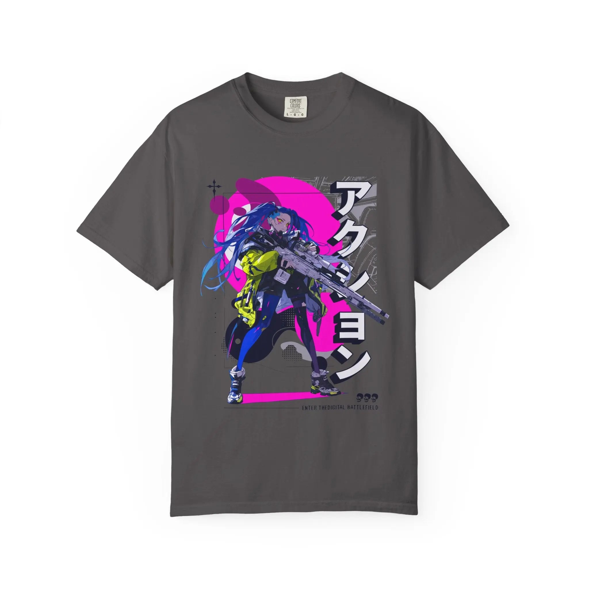 Cyberpunk Girl Tee - Futuristic Manga Gun Streetwear - Sinful Threads