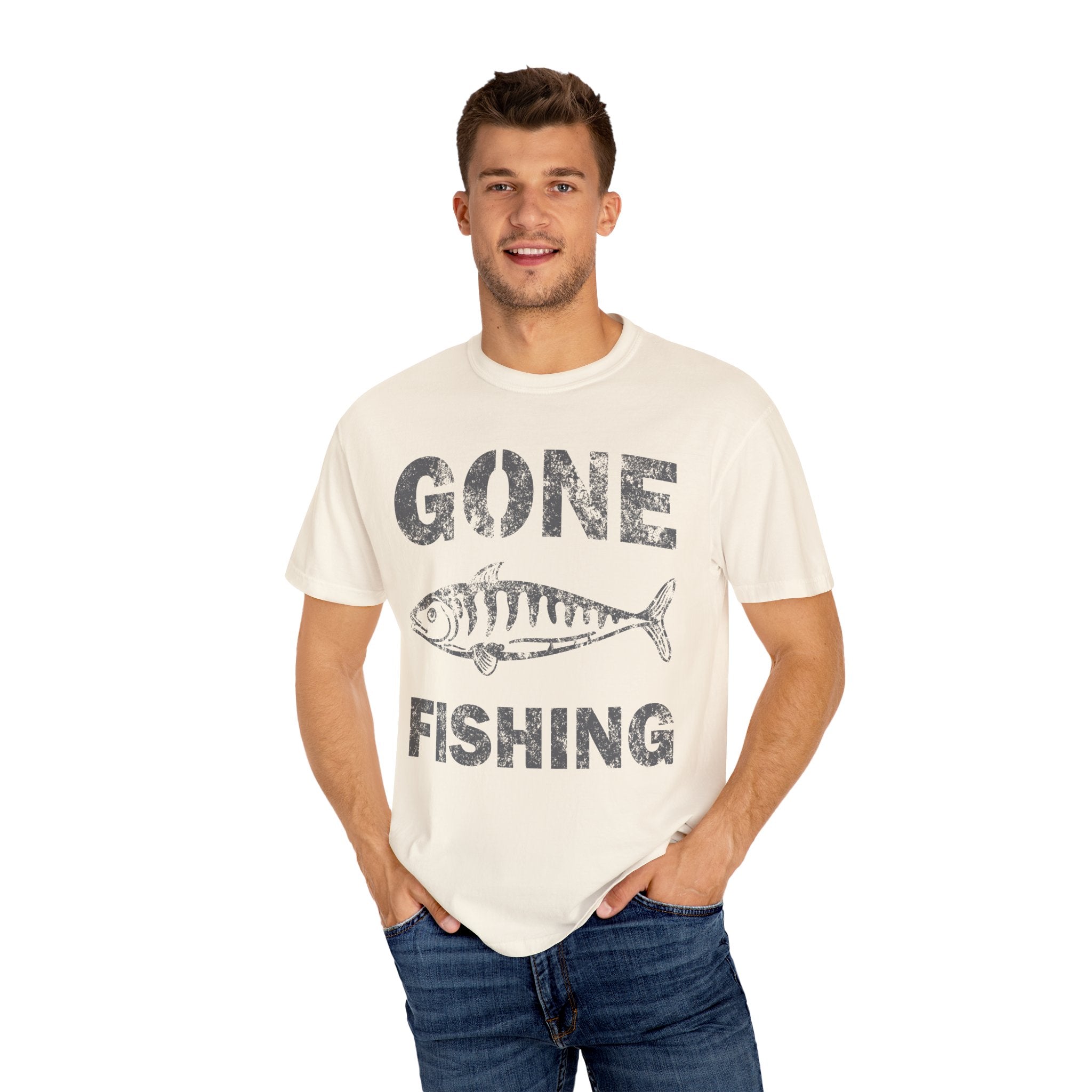 Gone Fishing Design Featuring Fish Graphic Grunge Style T-Shirt - Sinful Threads