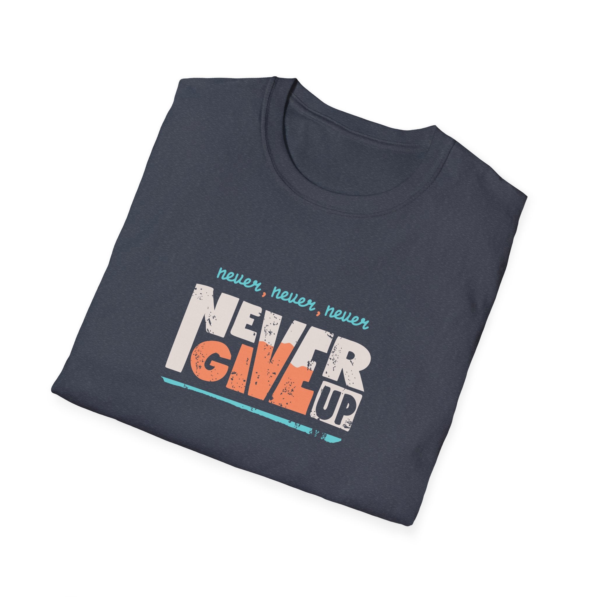 Never Give Up Groovy Tee - Retro Motivational Graphic Tee - Sinful Threads