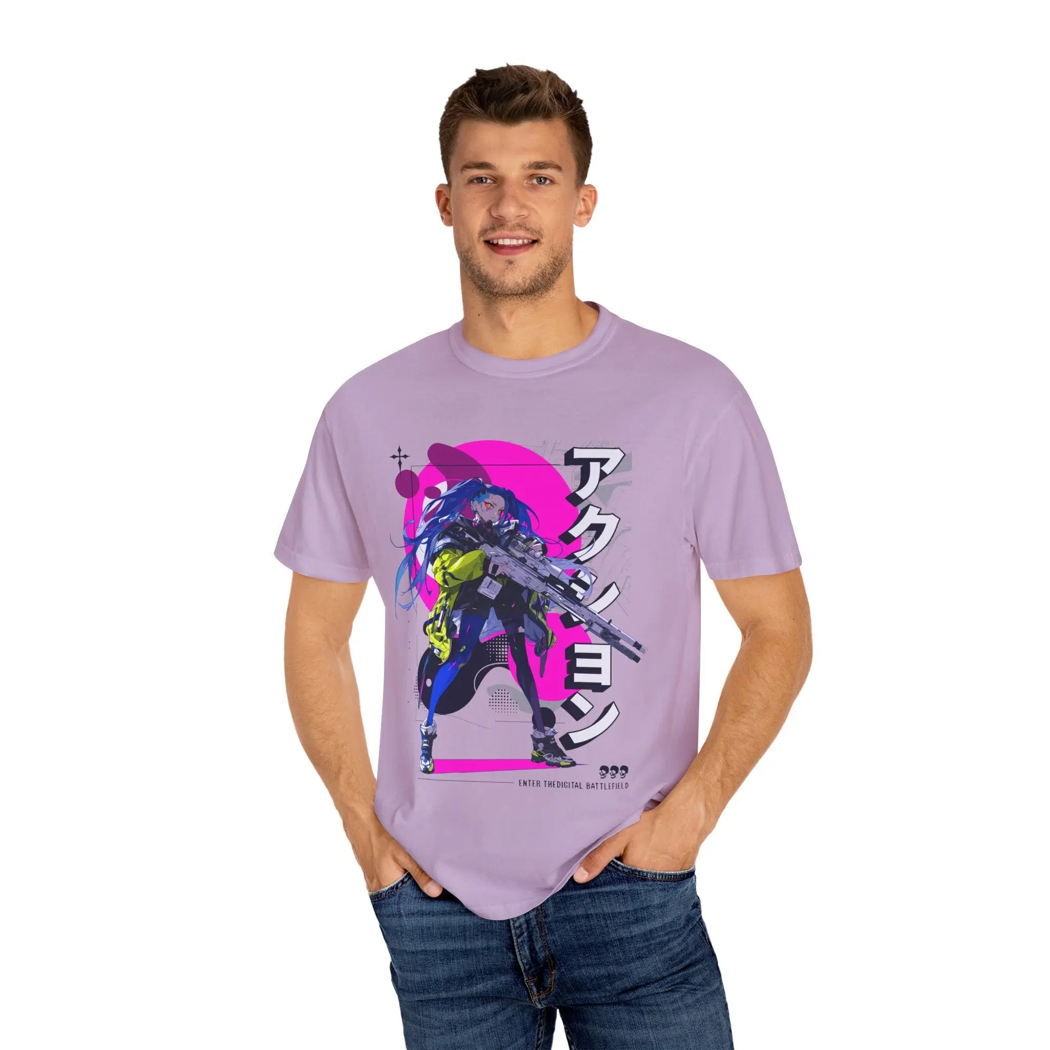 Cyberpunk Girl Tee - Futuristic Manga Gun Streetwear - Sinful Threads