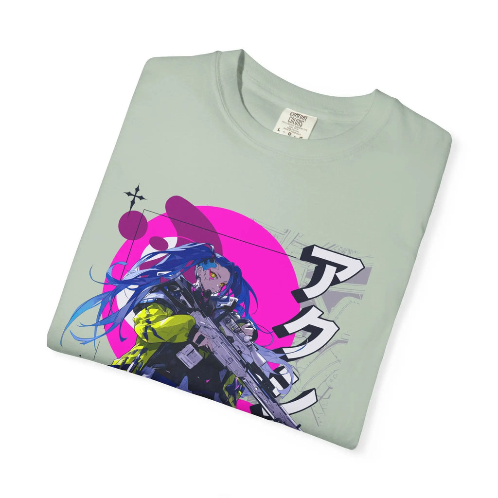 Cyberpunk Girl Tee - Futuristic Manga Gun Streetwear - Sinful Threads
