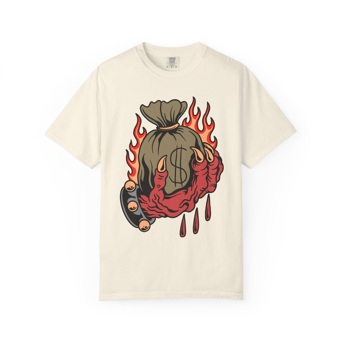Money Bag Shirt - Devil's Hand Flaming Dollar Tattoo Tee