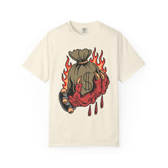Money Bag Shirt - Devil's Hand Flaming Dollar Tattoo Tee