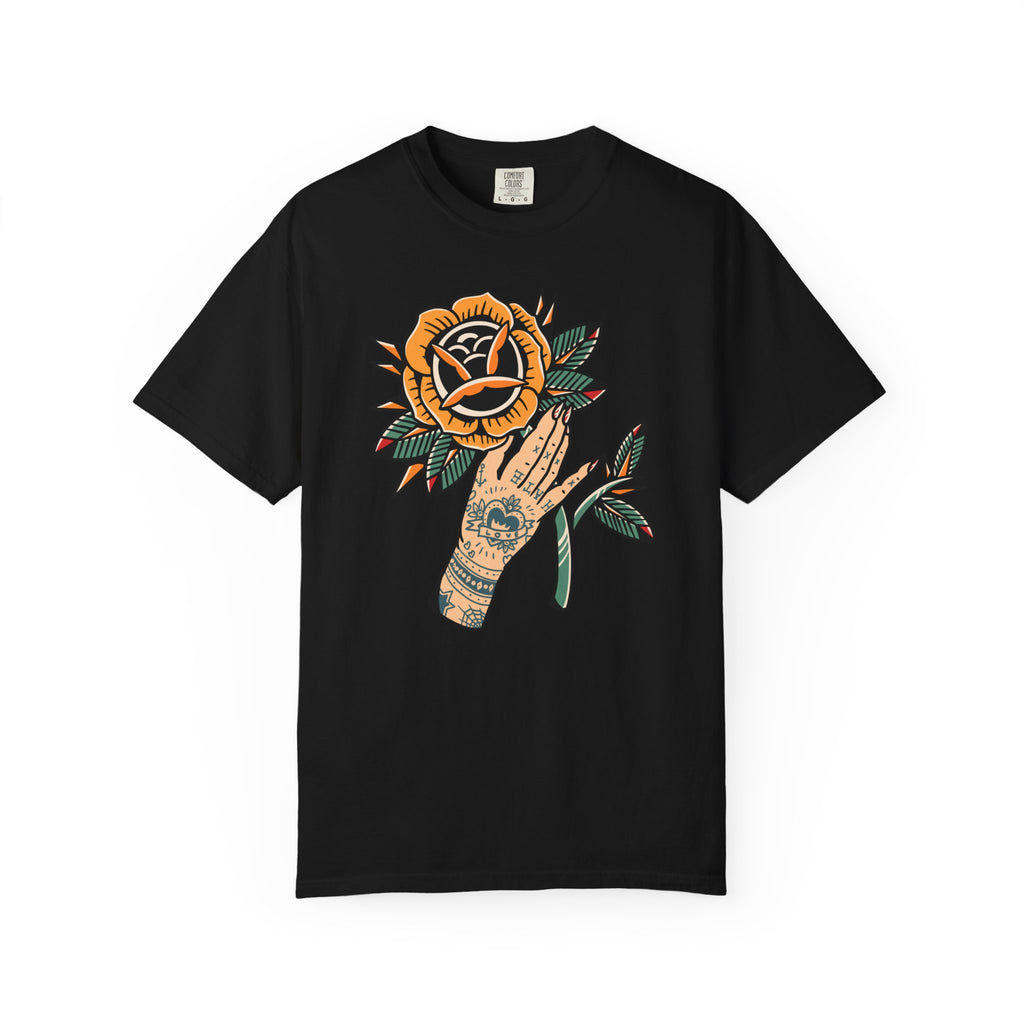 Tattoo Rose Shirt - Hand Holding Flower Tee, Artistic Gift - Sinful Threads