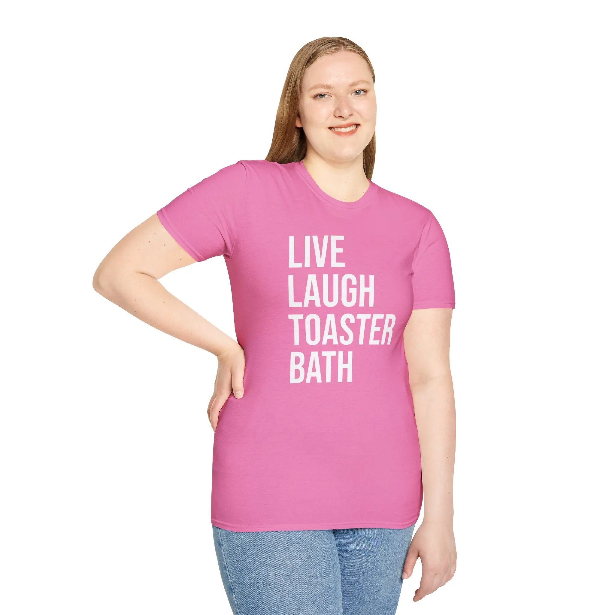 Live Laugh Toaster Bath Tee - Dark Humor Graphic Parody Shirt Printify