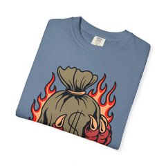 Money Bag Shirt - Devil's Hand Flaming Dollar Tattoo Tee