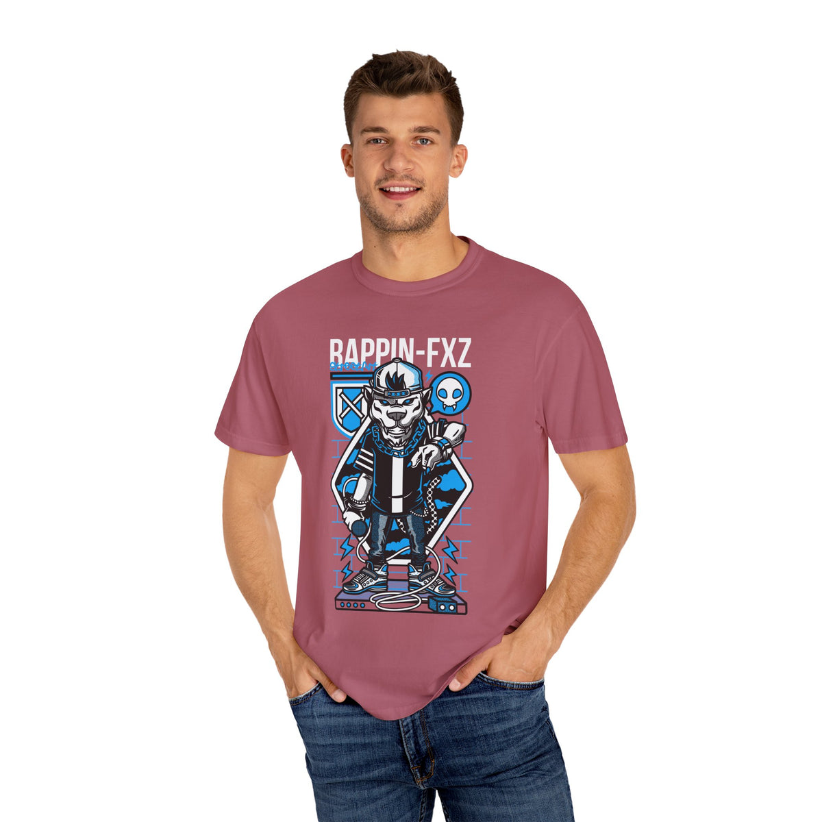 Gangster Wolf with Microphone Urban Art Drawing T-Shirt
