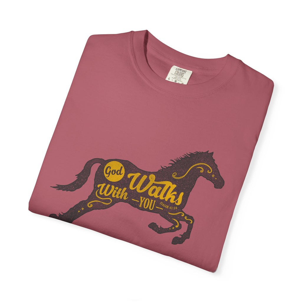 God Walks With You Isaiah 41 10 Religious Horse T-Shirt - Sinful Threads