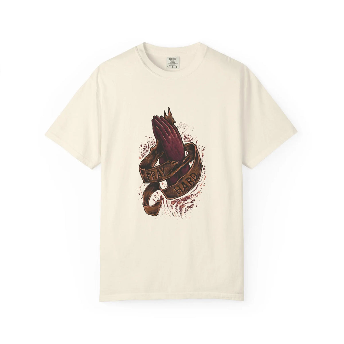 Pray Hard Hands Illustration Graphic Design Art T-Shirt - Sinful Threads
