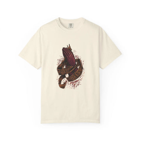 Pray Hard Hands Illustration Graphic Design Art T-Shirt - Sinful Threads