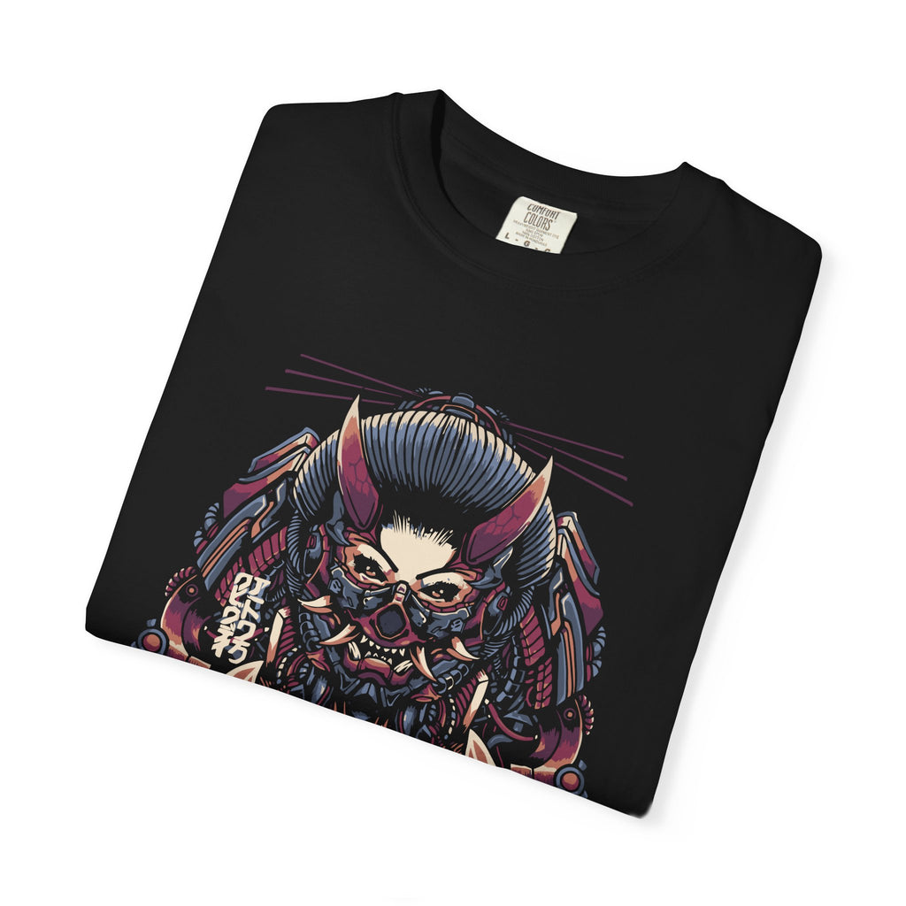 Cyberpunk Oni Shirt - Neon Geisha Tee for Futuristic Culture - Sinful Threads