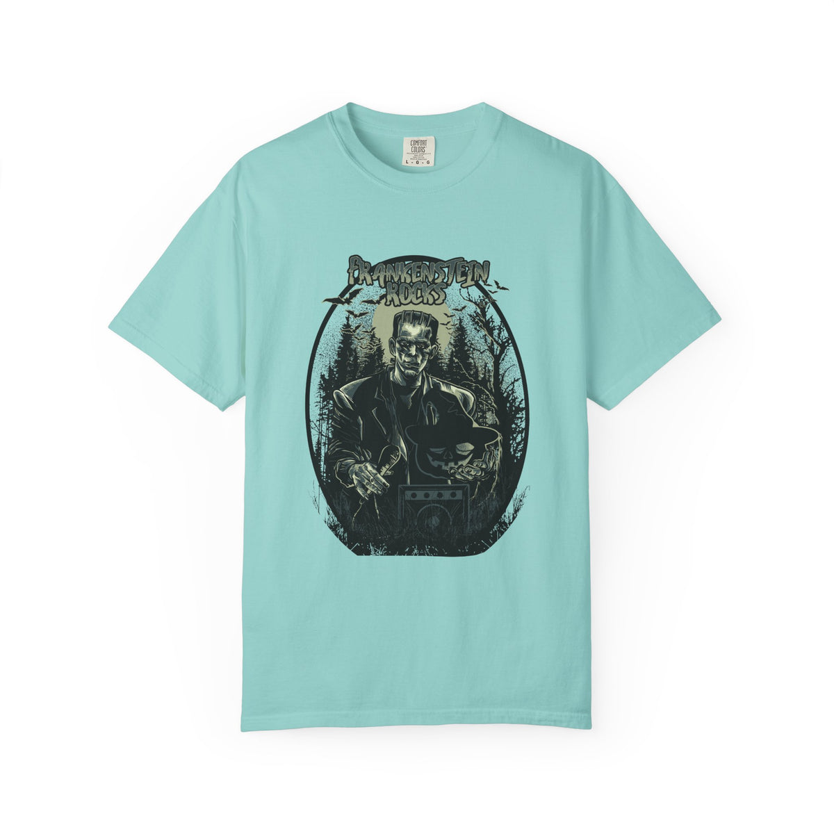 Frankenstein Rocks Halloween Graphic Novelty Design T-Shirt