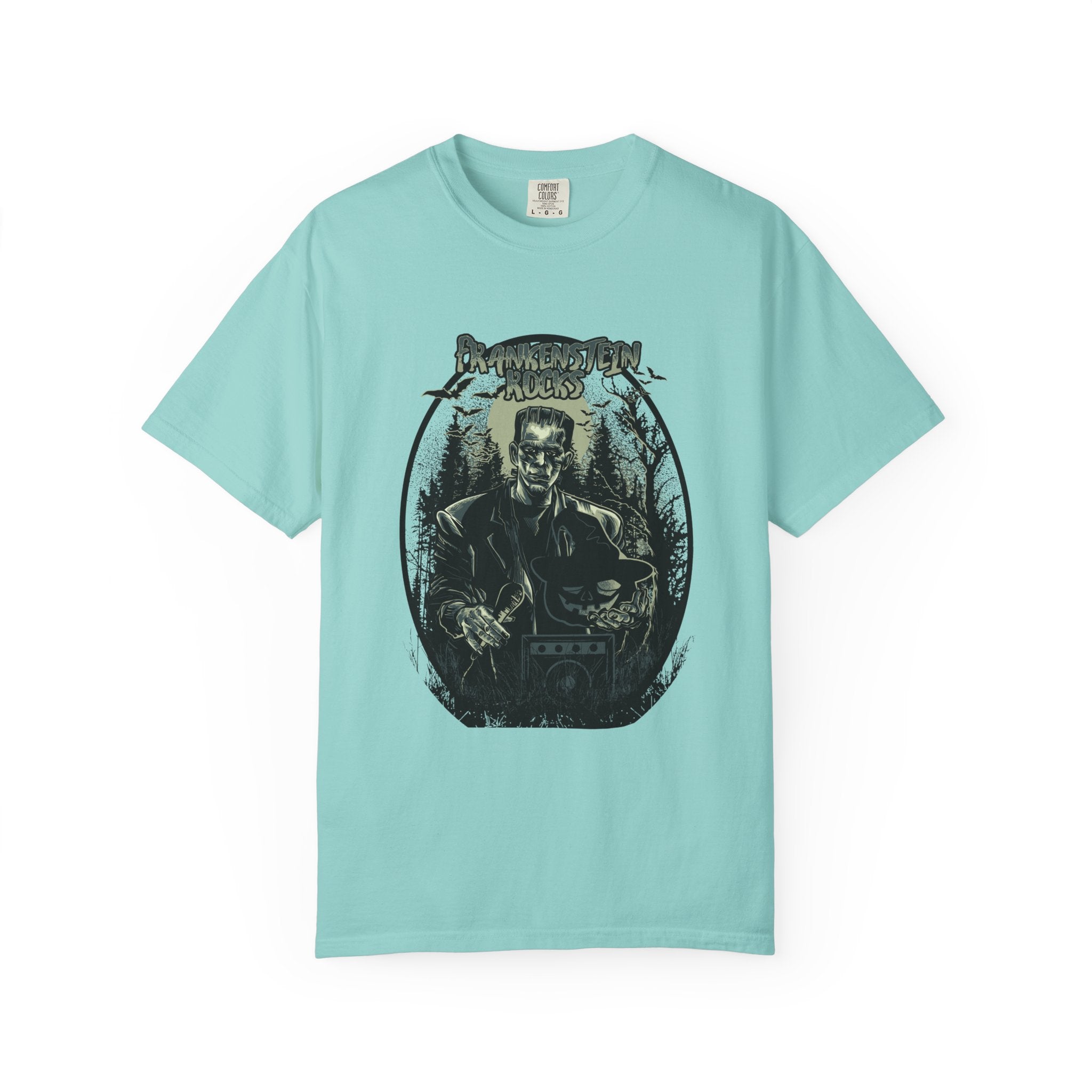 Frankenstein Rocks Halloween Graphic Novelty Design T-Shirt - Sinful Threads