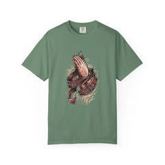 Pray Hard Hands With Ribbon Graphic Religious Art T-Shirt - Sinful Threads