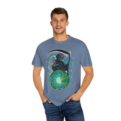 Grim Reaper Tee – Blue Flames Skull Gothic Death Shirt