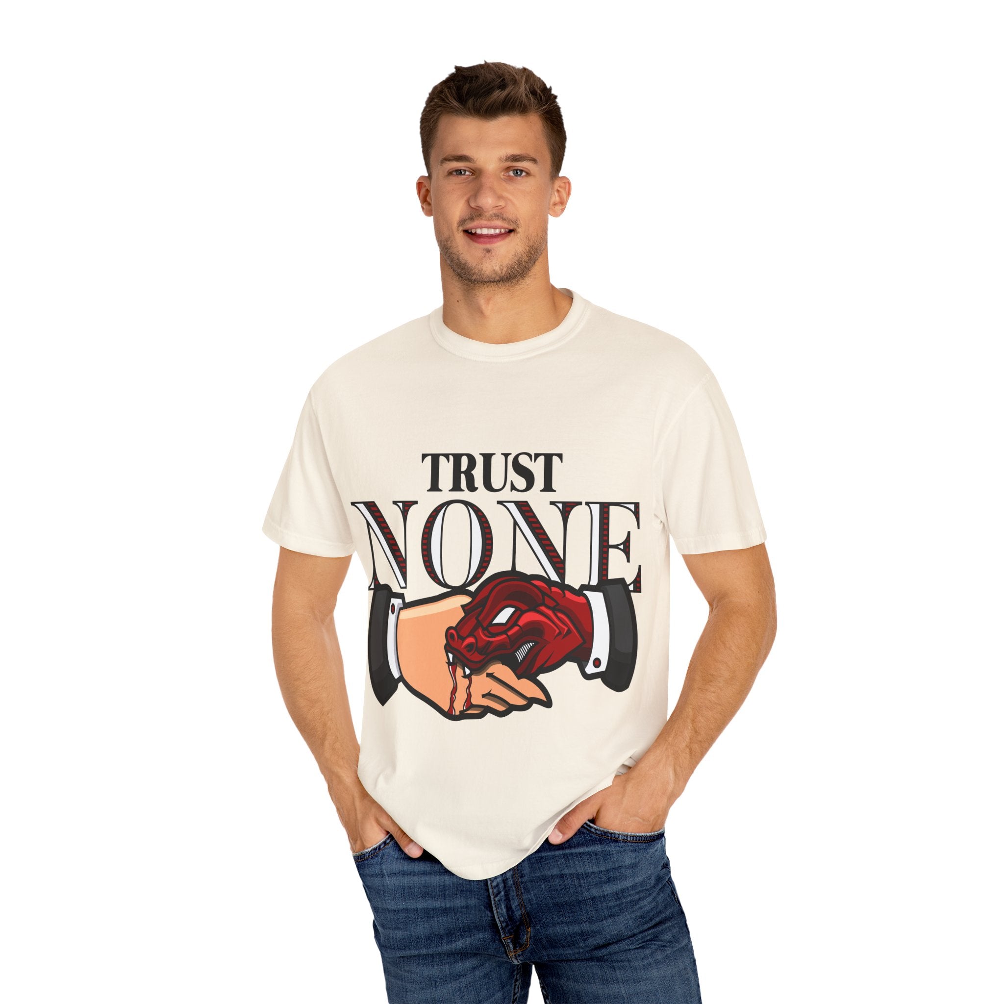 Trust None Tee – Snake Handshake Dark Streetwear - Sinful Threads