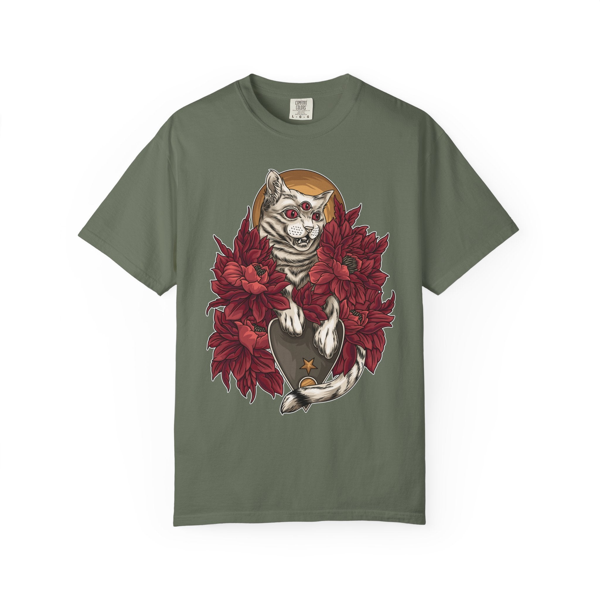 Occult Cat Tee - Weirdcore Ouija Shirt - Floral Graphic - Sinful Threads